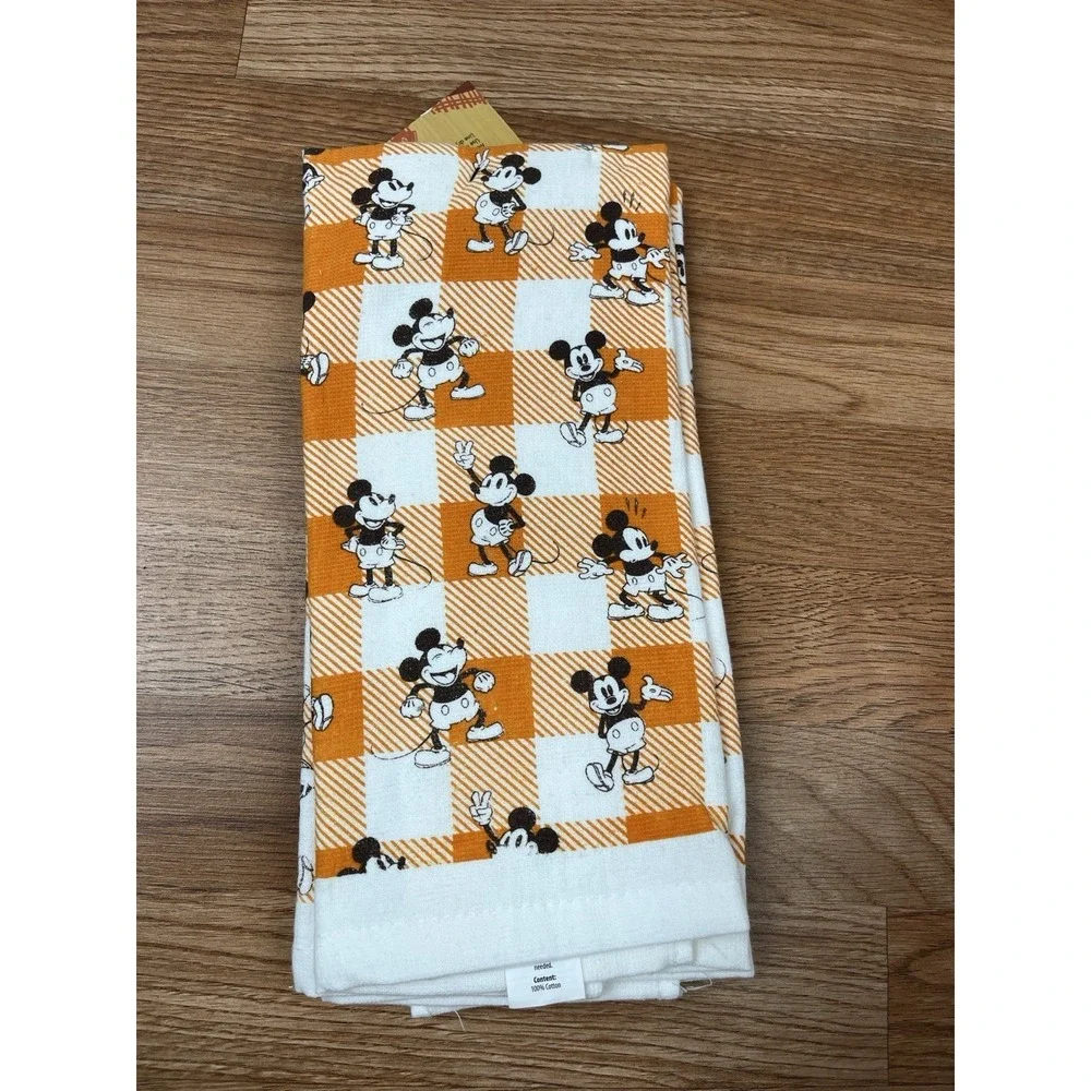 Disney Mickey Mouse Dish Towels, Set of 2 Orange &‎ White 100% Cotton NEW